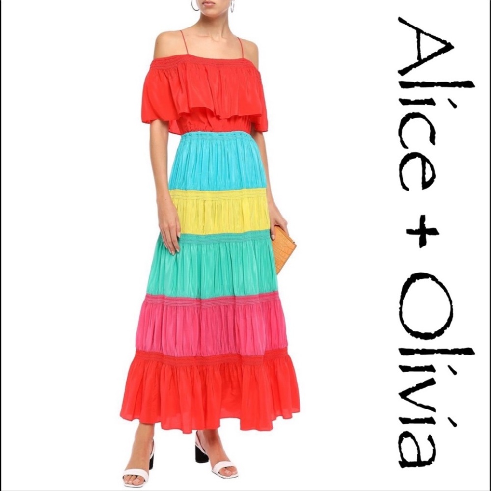 ALICE + OLIVIA off shoulder color block maxi dress - Picture 2 of 10